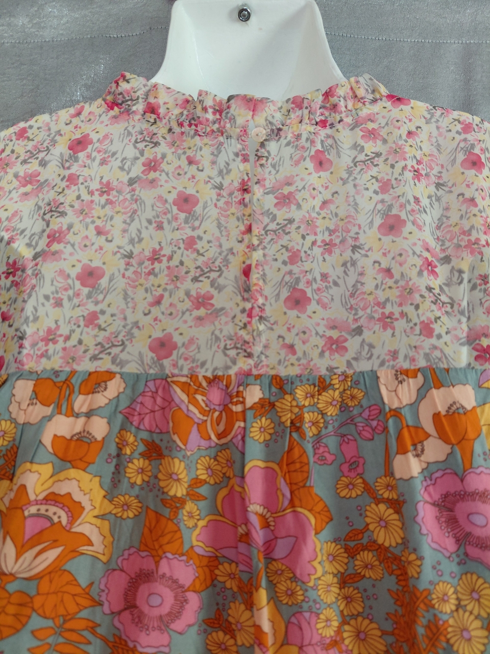 Jodif Boho Mixed Floral Print Cottagecore Babydoll Blouse Top Plus sz 2X Ruffle - Picture 8 of 14